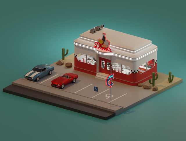 American diner - Full version 3D Model .c4d .max .obj .3ds .fbx .stl .blend 