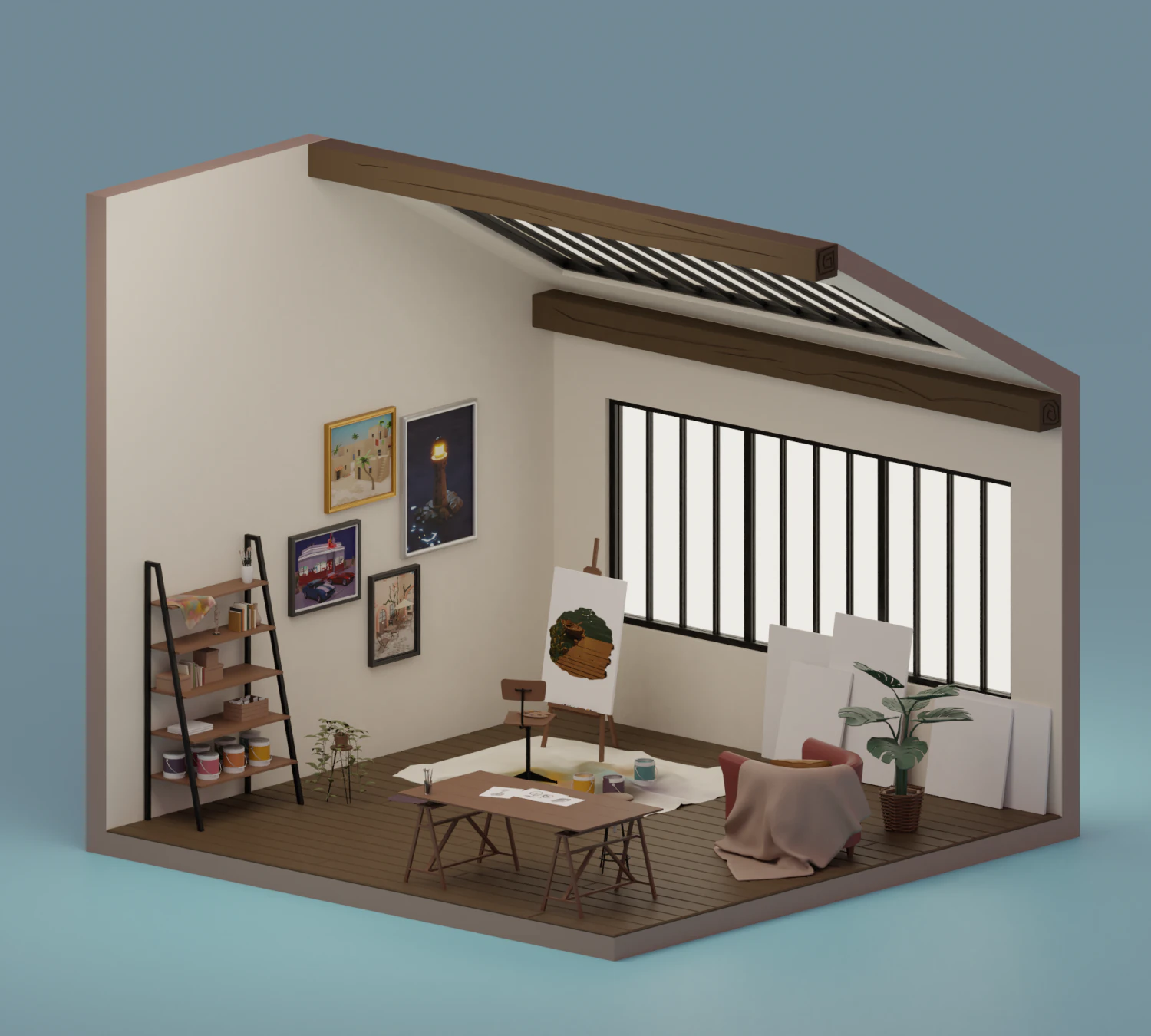 Artists studio 3D Model .c4d .max .obj .3ds .fbx .stl .blend 