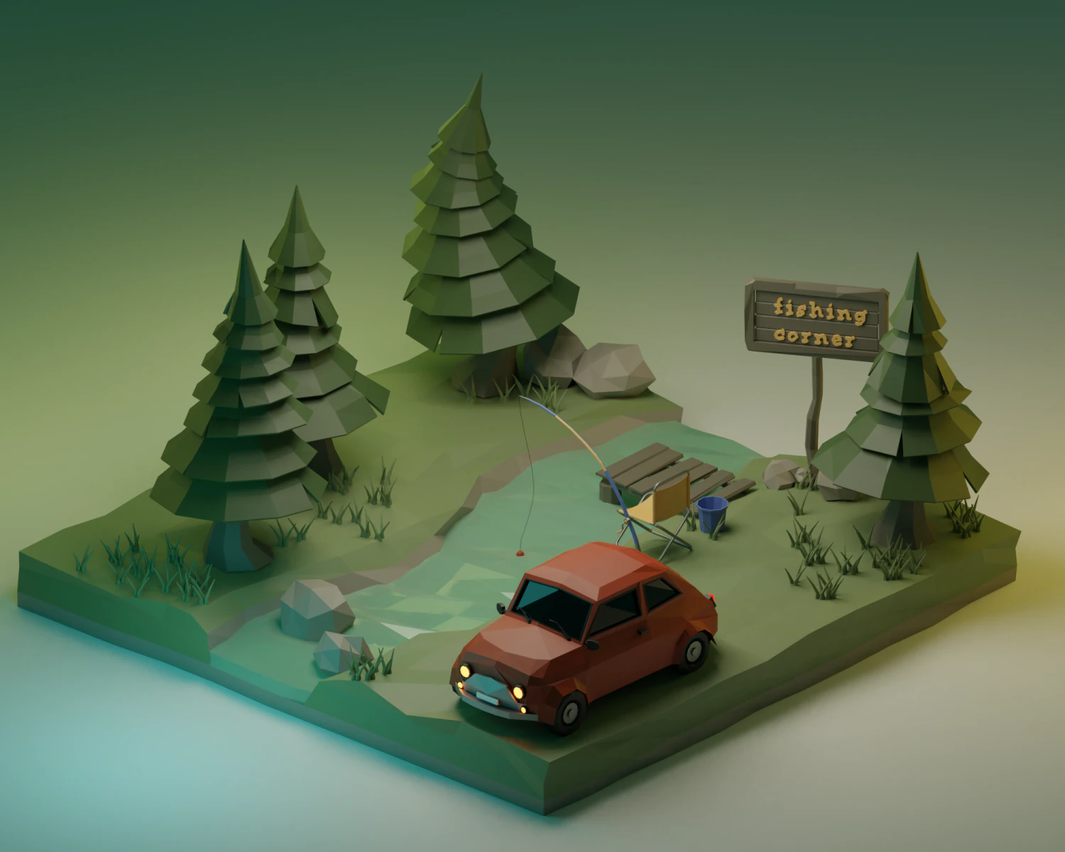 Fishing corner 3D Model .c4d .max .obj .3ds .fbx .stl .blend