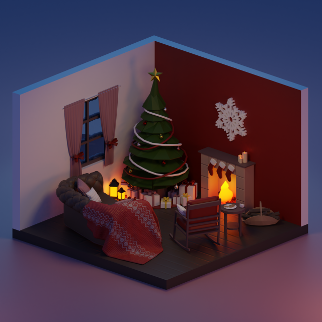 Christmas Living-room 3D-Modell .c4d .max .obj .3ds .fbx .stl .blend 