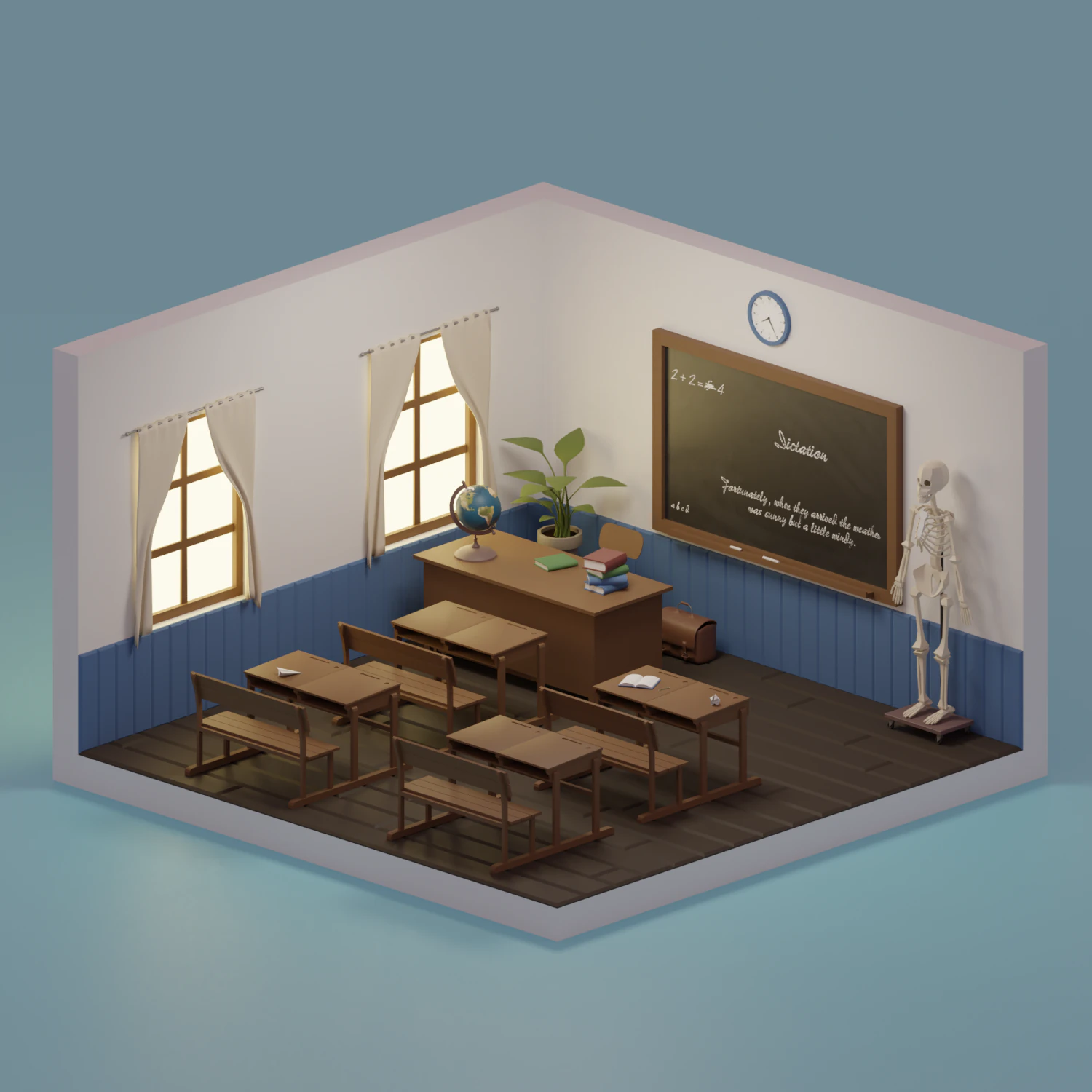 Classroom 3D Model .c4d .max .obj .3ds .fbx .stl .blend 