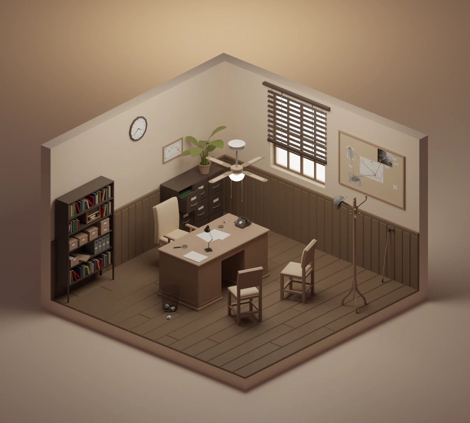 Detective office 3D Model .c4d .max .obj .3ds .fbx .stl .blend 