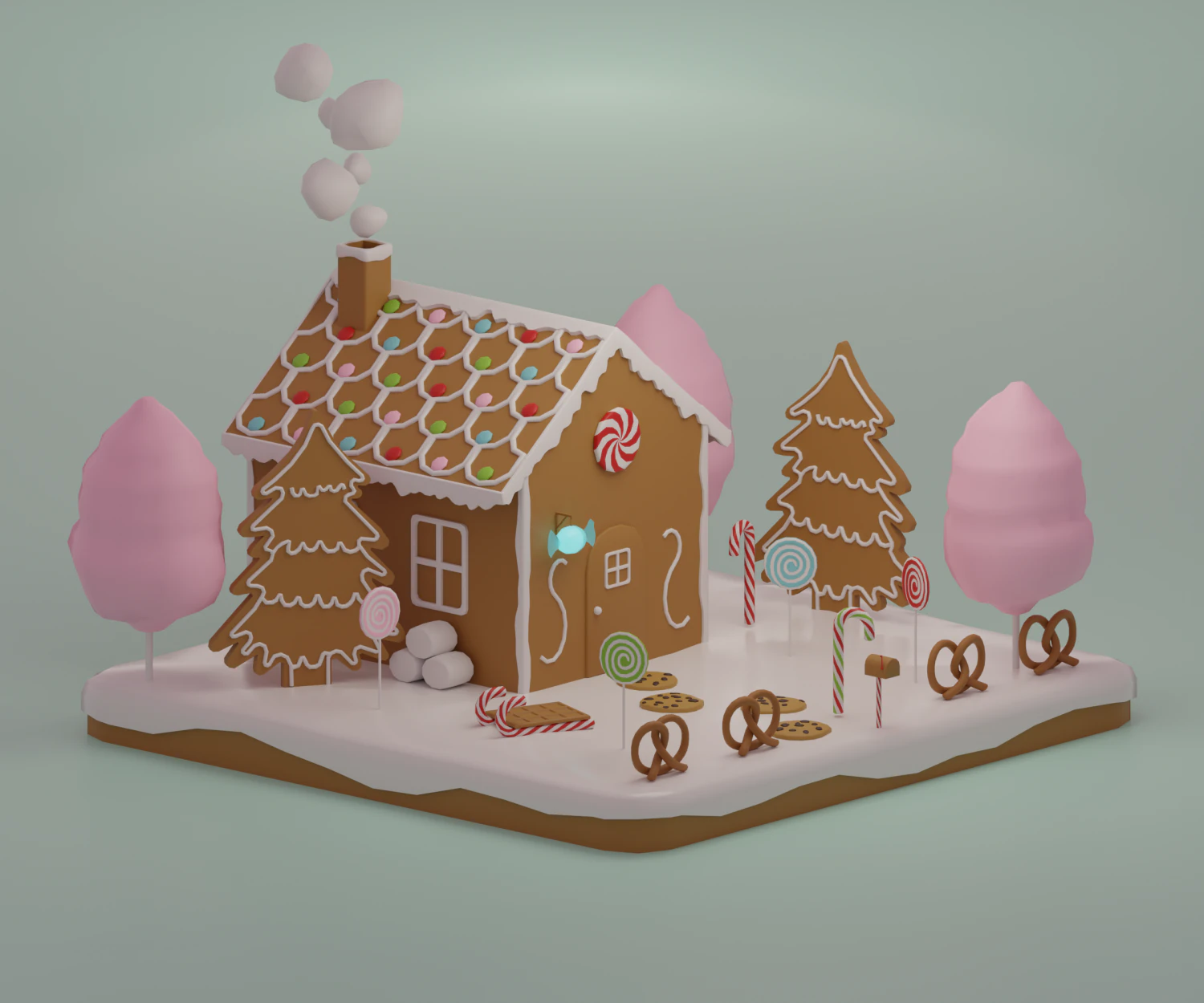 Gingerbread house 3D Model .c4d .max .obj .3ds .fbx .stl .blend 