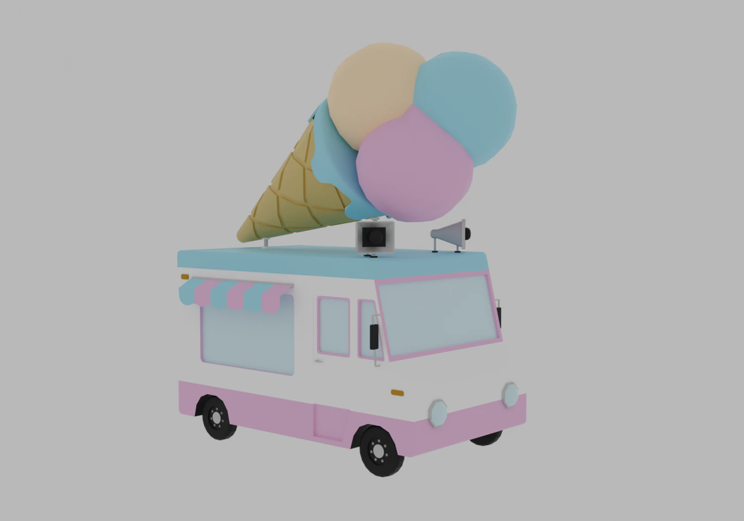 Ice cream truck 3D Model .c4d .max .obj .3ds .fbx .stl .blend