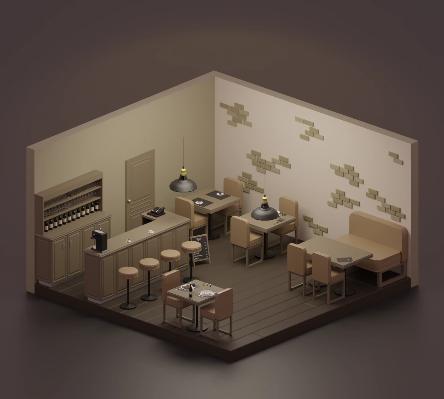 Restaurant 3D Model .c4d .max .obj .3ds .fbx .stl .blend