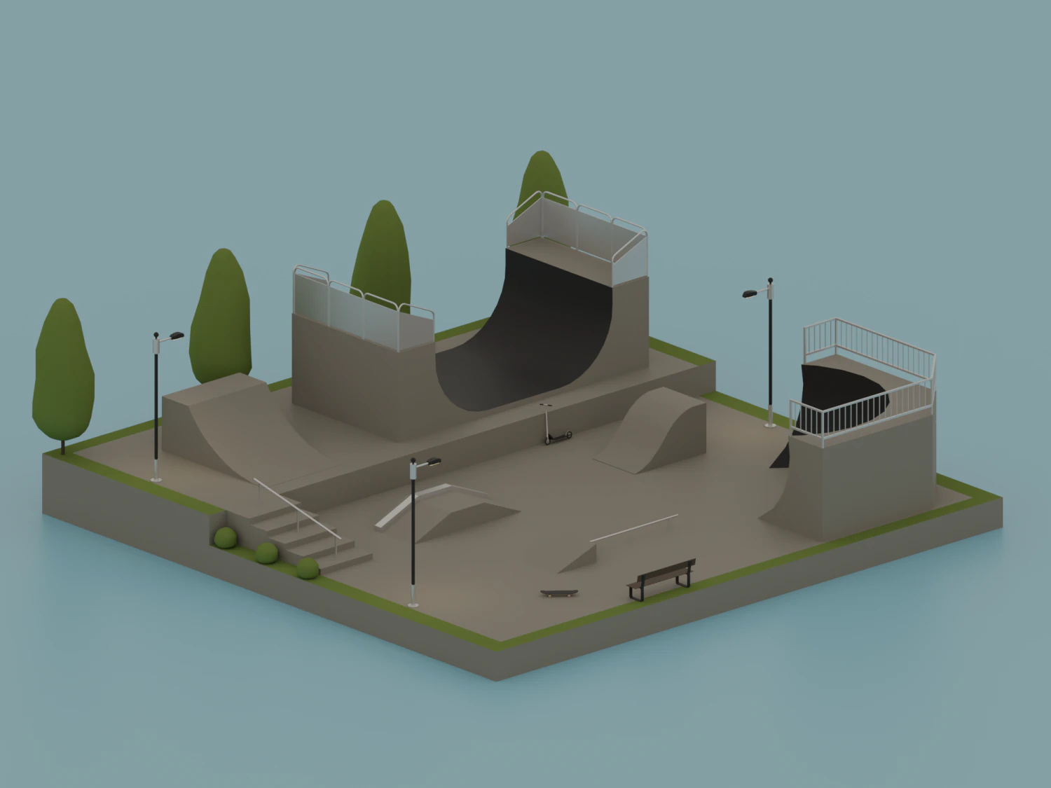 Skatepark 3D Model .c4d .max .obj .3ds .fbx .stl .blend 