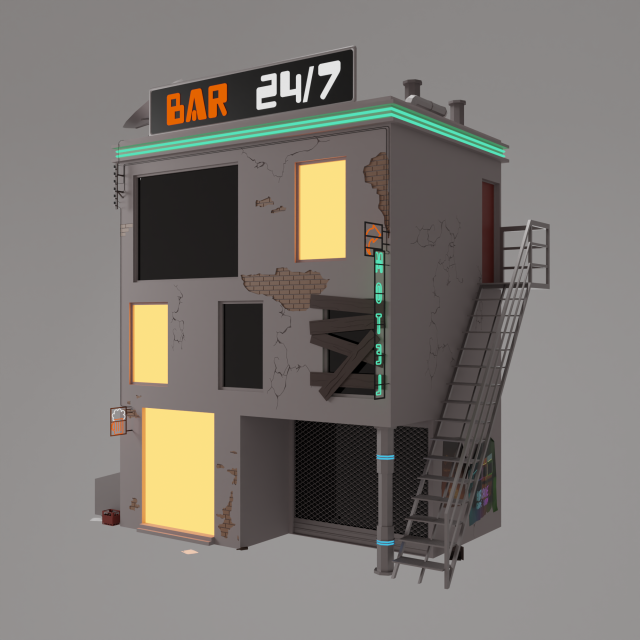 Cyberpunk style building 3D 모델 .c4d .max .obj .3ds .fbx .stl .blend 