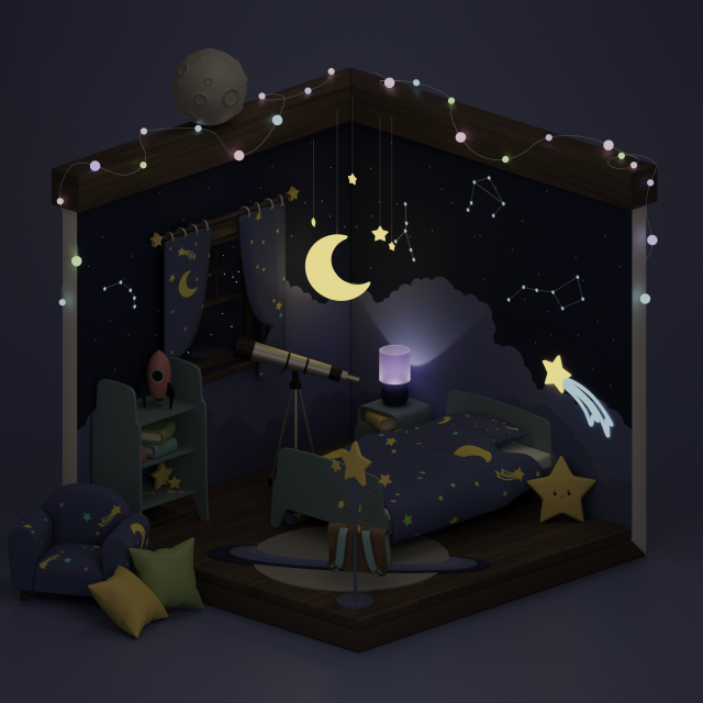 Galaxy kid bedroom 3Dモデル .c4d .max .obj .3ds .fbx .stl .blend