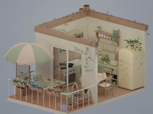 Kitchen and balcony Modelo 3D
