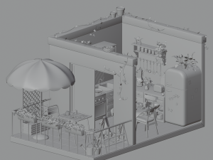 Kitchen and balcony 3D Model