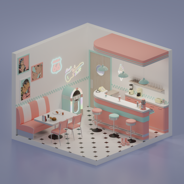 American diner 3D Model .c4d .max .obj .3ds .fbx .stl .blend 