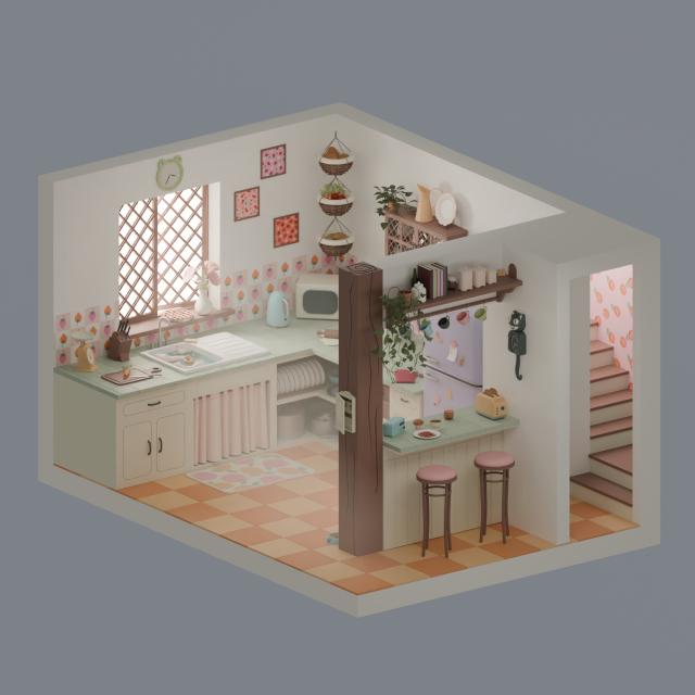 Kitchen with bar 3D मॉडल .c4d .max .obj .3ds .fbx .stl .blend 
