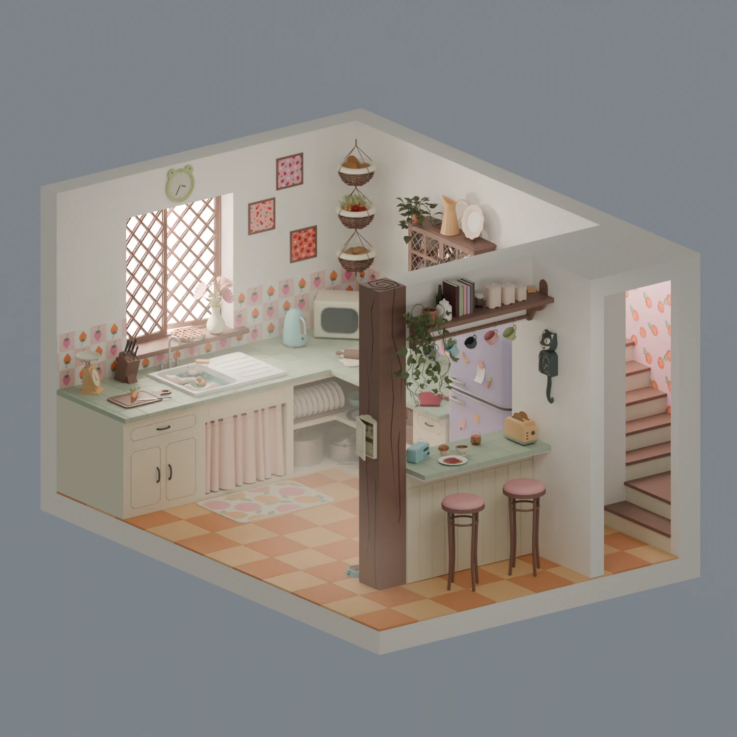 Kitchen with bar 3D Model .c4d .max .obj .3ds .fbx .stl .blend 