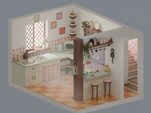 Kitchen with bar 3D Модель