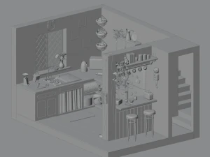 Kitchen with bar 3D Model