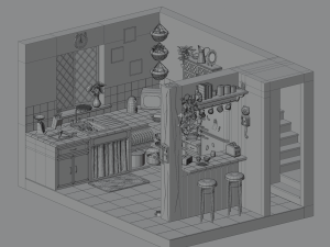 Kitchen with bar 3D मॉडल