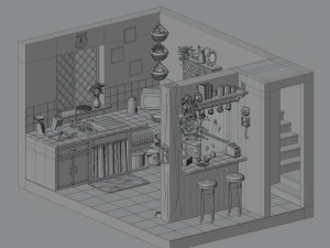 Kitchen with bar 3D Model