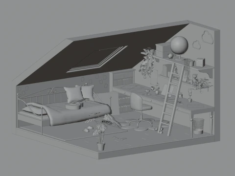 Attic bedroom 3D Model