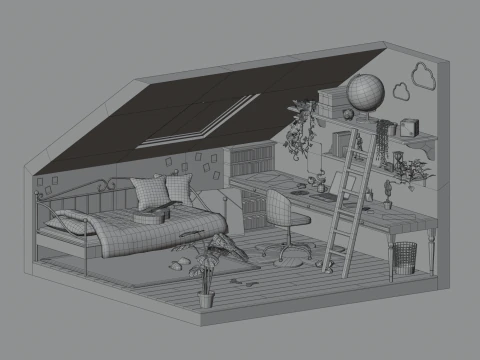 Attic bedroom 3D Model