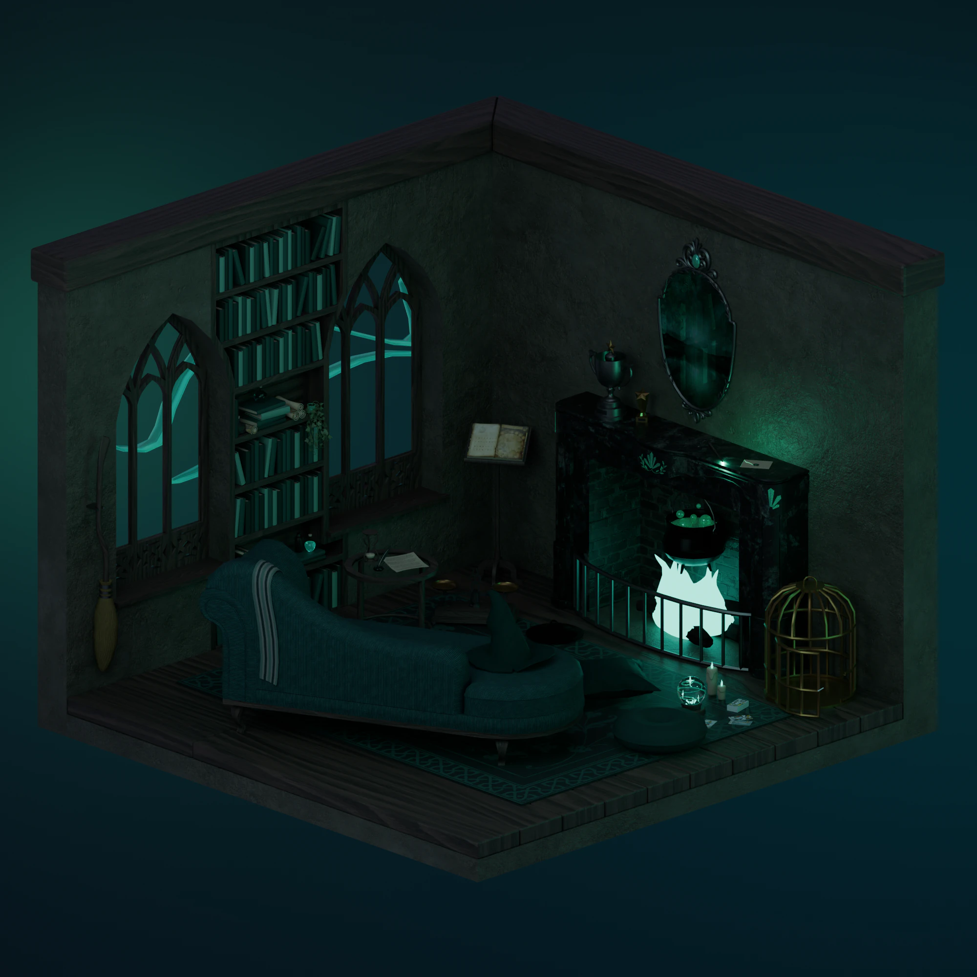 Wizard living-room 3D Model .c4d .max .obj .3ds .fbx .stl .blend