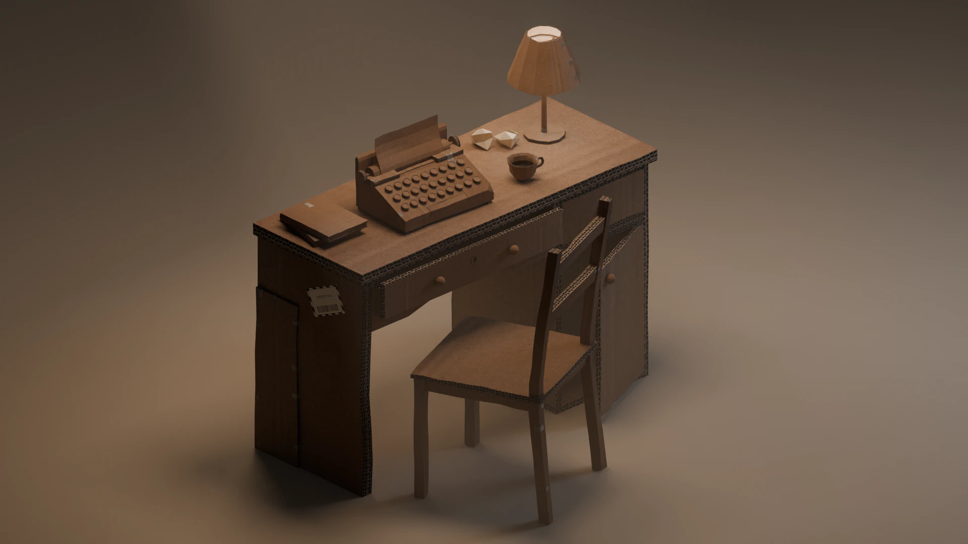 Cardboard writers desk 3D Model .c4d .max .obj .3ds .fbx .stl .blend 