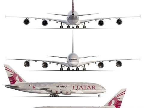 Airbus A380-800 wide-body double-deck turbojet passenger aircraft QATAR AIRWAYS 3D Модель