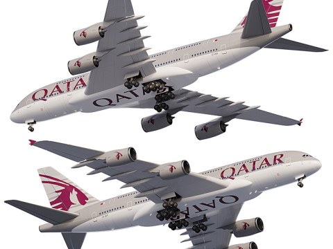 Airbus A380-800 wide-body double-deck turbojet passenger aircraft QATAR AIRWAYS 3D Model