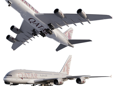 Airbus A380-800 wide-body double-deck turbojet passenger aircraft QATAR AIRWAYS 3D Model