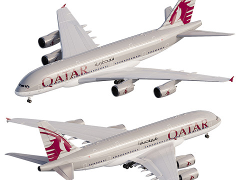 Airbus A380-800 wide-body double-deck turbojet passenger aircraft QATAR AIRWAYS 3D Model