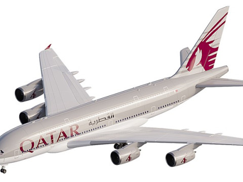 Airbus A380-800 wide-body double-deck turbojet passenger aircraft QATAR AIRWAYS 3D Модель