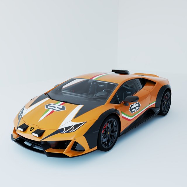 Orange Huracan Sterrato HQ interior VR Ready 3D Model .c4d .max .obj .3ds .fbx .stl .blend