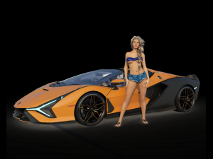 Unique Lamborghini-Sian Roadster 2023 and sexy girl 3D Model