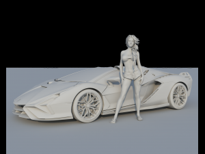 Unique Lamborghini-Sian Roadster 2023 and sexy girl 3D Model