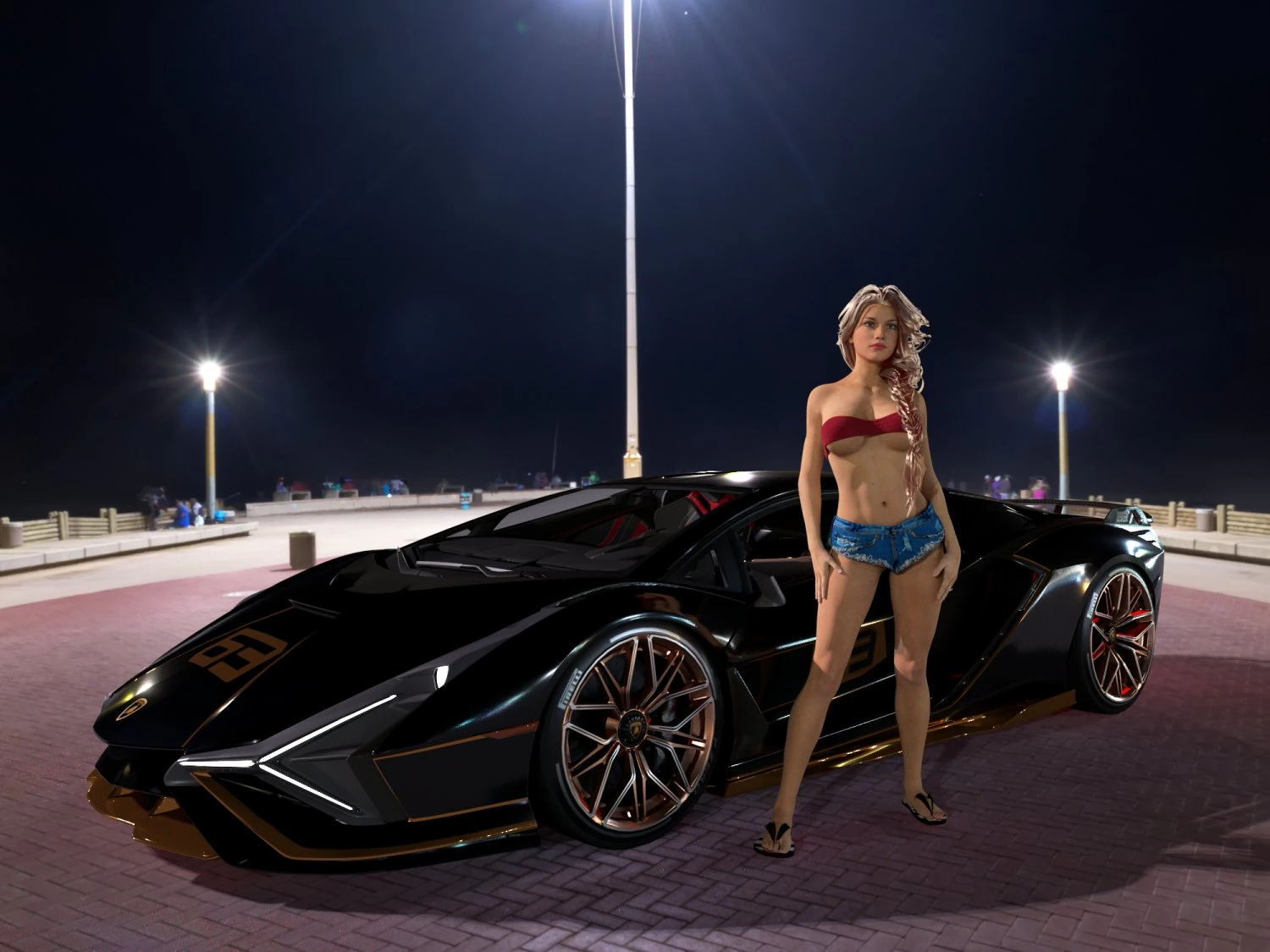 Lamborghini-Sian FKP 37 &uacute;nico y chica sexy Modelo 3D .c4d .max .obj .3ds .fbx .stl .blend 