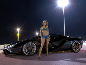 Unique Lamborghini-Sian FKP 37 and sexy girl Model 3D