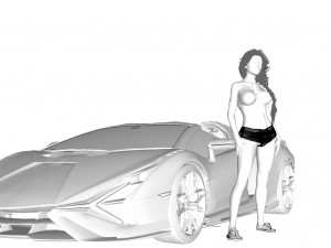 Unique Lamborghini-Sian FKP 37 and sexy girl Model 3D