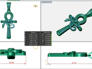 Diamond Ankh Cross Pendant Charm 3D Print Model
