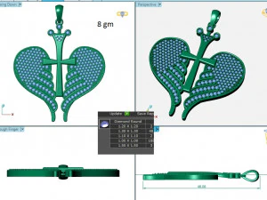 JESUS CROSS WINGS HEART DIAMOND PENDANT 3D Print Model