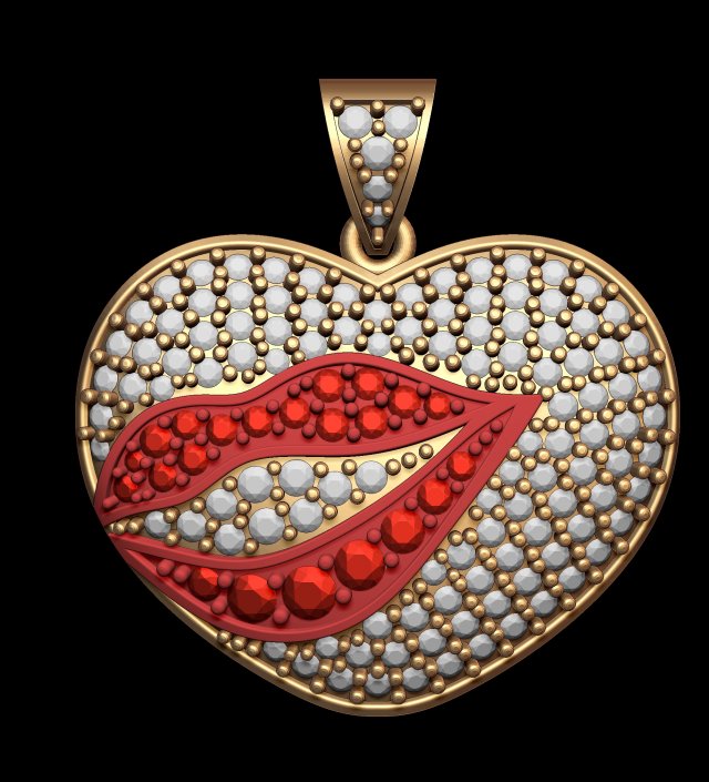 LIP HEART DIAMOND PENDANT 3D-Druckmodell .c4d .max .obj .3ds .fbx .stl .blend 