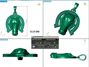 Horseshoe With 3D Horse Diamond Pendant 3D Print Model