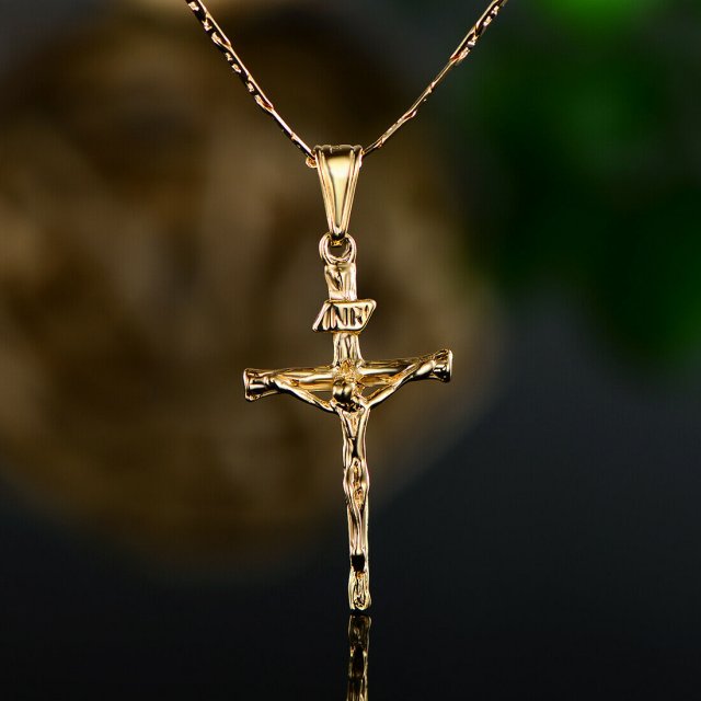 Gold Cross Jesus Pendant 7 3Dプリントモデル .c4d .max .obj .3ds .fbx .stl .blend