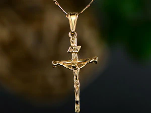 Gold Cross Jesus Pendant 7 3D Print Model
