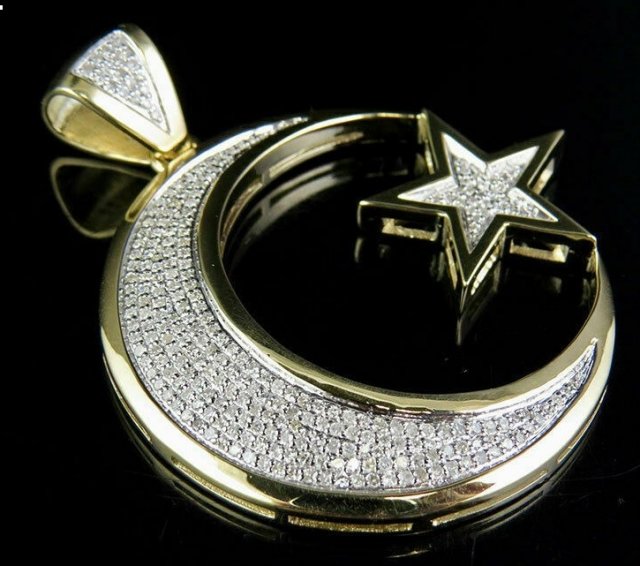 Crescent Moon Star Diamond Pendant 2 3D Print Model .c4d .max .obj .3ds .fbx .stl .blend 