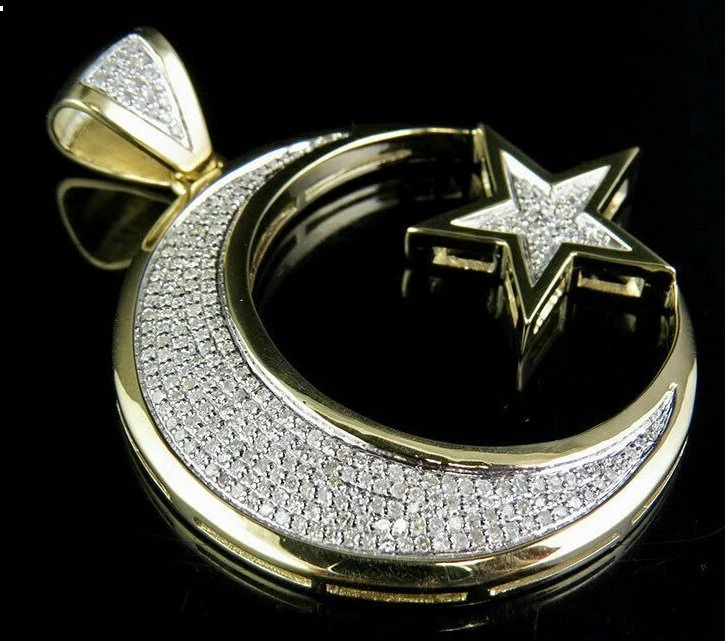 Crescent Moon Star Diamond Pendant 2 3D Print Model .c4d .max .obj .3ds .fbx .stl .blend