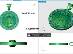 US DOLLAR LIBERTY GOLD COIN DIAMOND PENDANT 3 Modelo de Impressão 3D