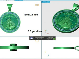 US DOLLAR LIBERTY GOLD COIN DIAMOND PENDANT 3 3D Print Model