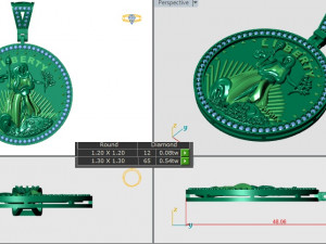 US DOLLAR LIBERTY GOLD COIN DIAMOND PENDANT 4 3D 프린트 모델