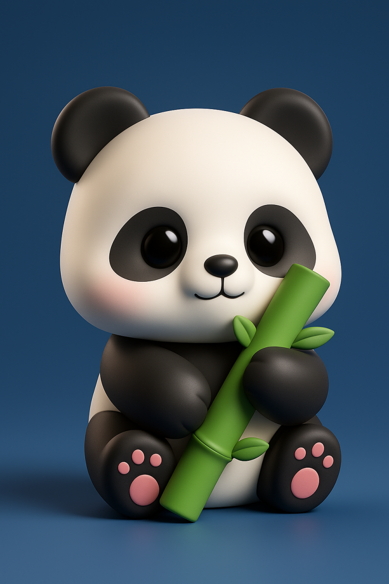 Kawaii Panda Eating Bamboo 3D Print Model .c4d .max .obj .3ds .fbx .stl .blend 