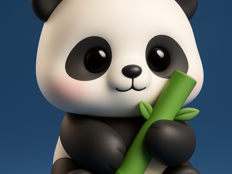 Kawaii Panda Eating Bamboo 3D Print Model