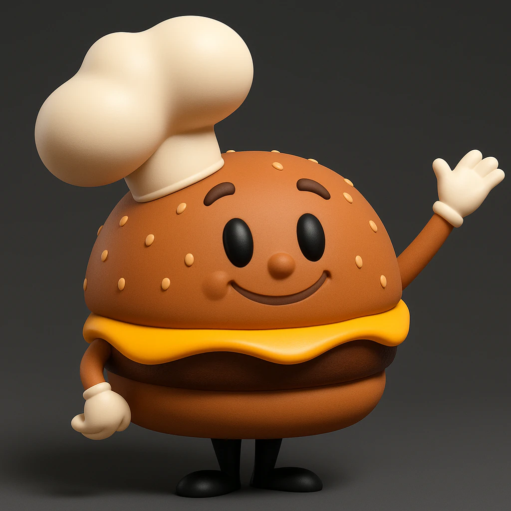Burger Mascot with Chef Hat 3D Print Model .c4d .max .obj .3ds .fbx .stl .blend 